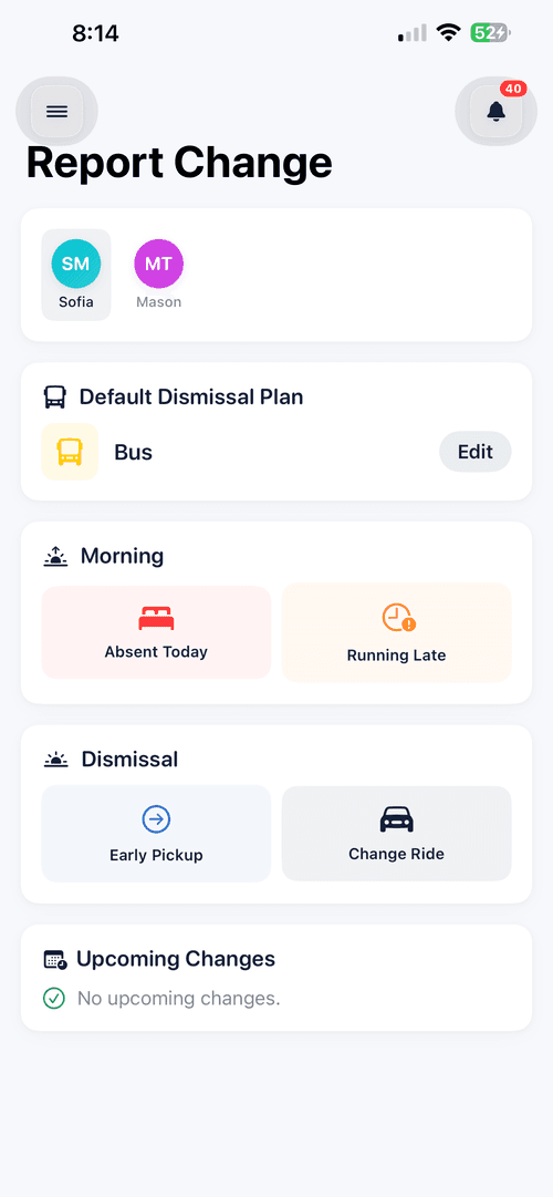 The EduLens app on a phone, showing a parent’s dismissal and messaging view